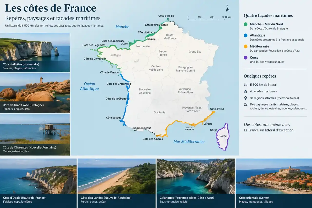 Quels sont les noms des côtes de France ? Repères, paysages et façades maritimes