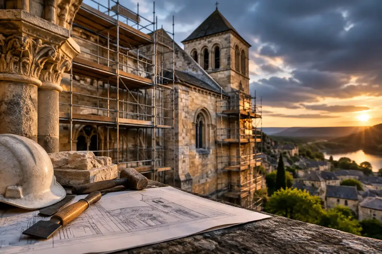 Maison ancienne en pierre avant sa restauration, dans un paysage européen