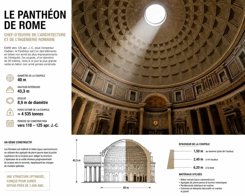 Coupole en béton romain du Panthéon de Rome vue de l'intérieur