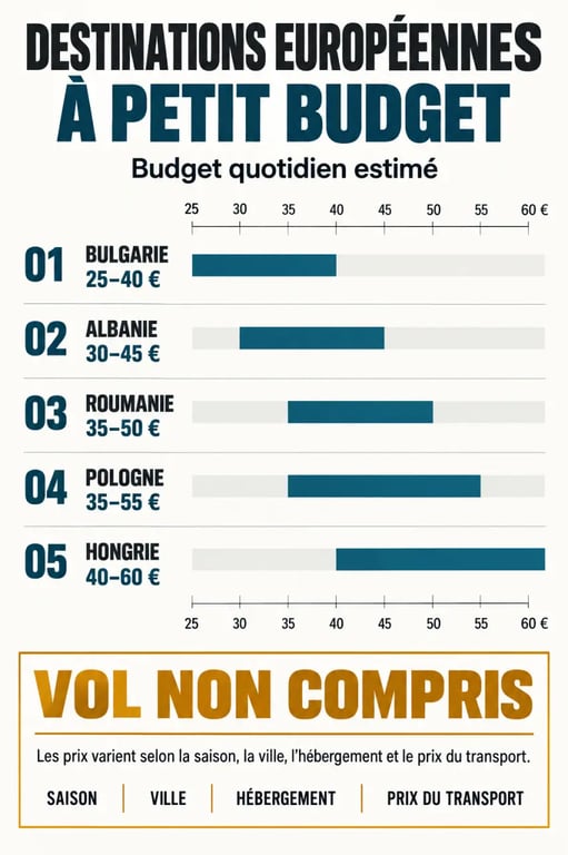 Infographie des budgets des destinations Europe pas cher par jour