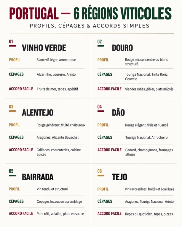 Infographie comparative des régions et styles des vins du Portugal