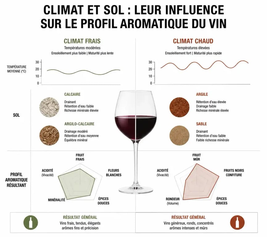 Schéma explicatif des facteurs influençant les régions vinicoles