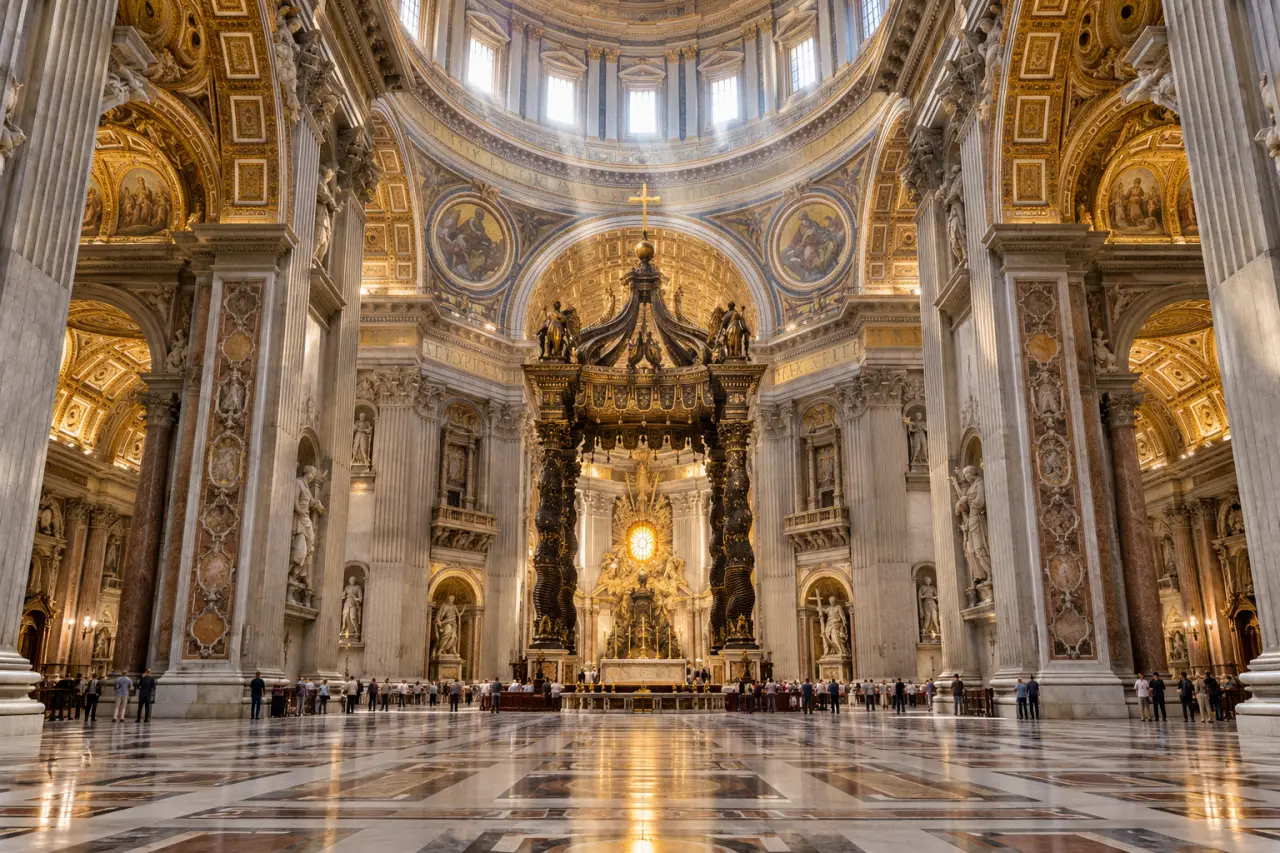 Églises de Rome : intérieur monumental de la basilique Saint-Pierre