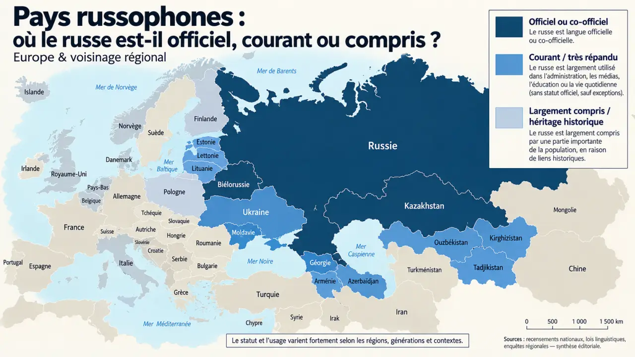Pays russophones : où le russe est-il officiel, courant ou compris ?